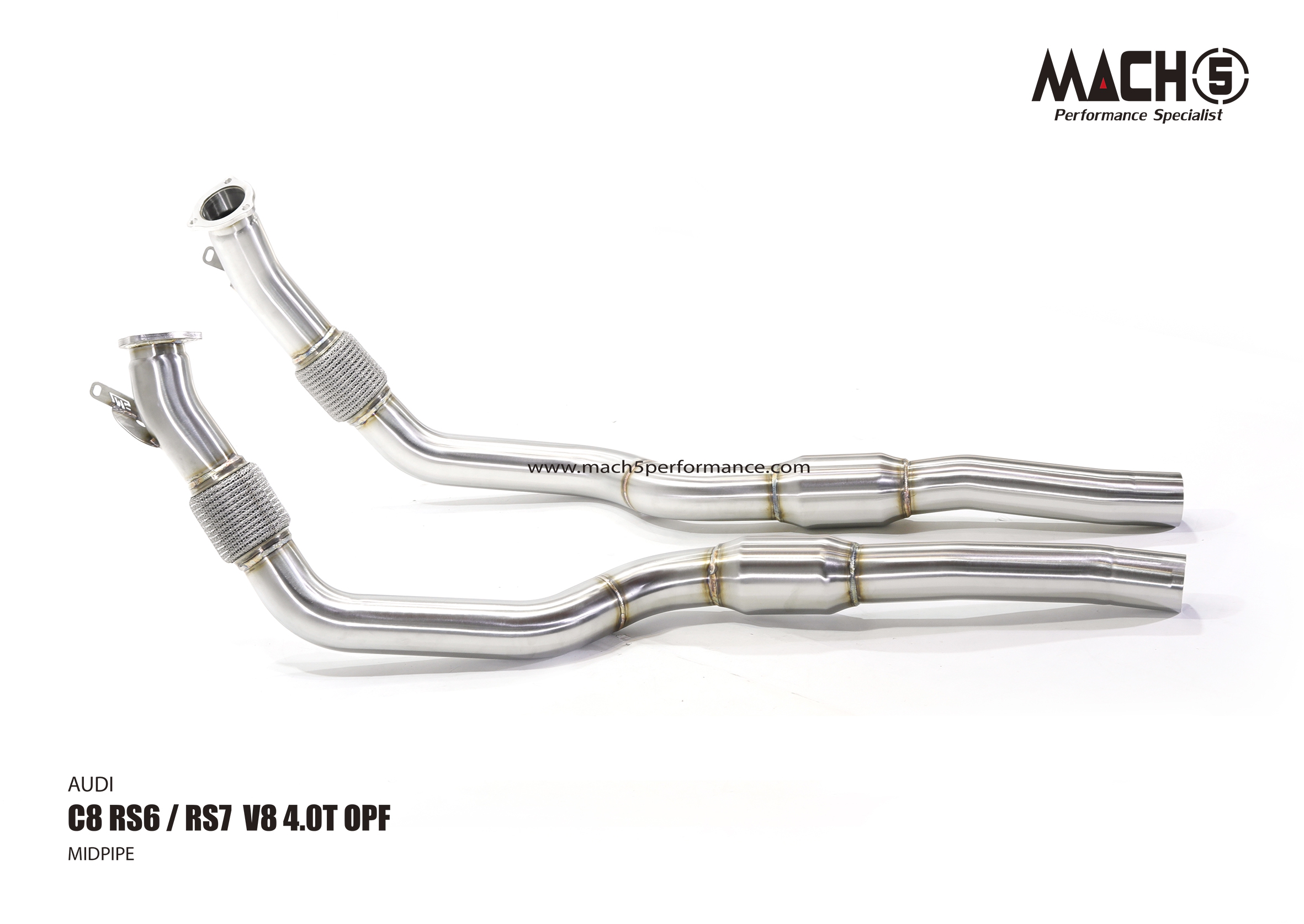 Audi RS6/RS7 C8 V8 4.0T EA825 2019-2025 Mid Pipes / Resonator Delete - Mach5 - official product photo 1 Audi RS6/RS7 C8 V8 4.0T EA825 2019-2025 Mid Pipes / Resonator Delete - Mach5 official product photo 1