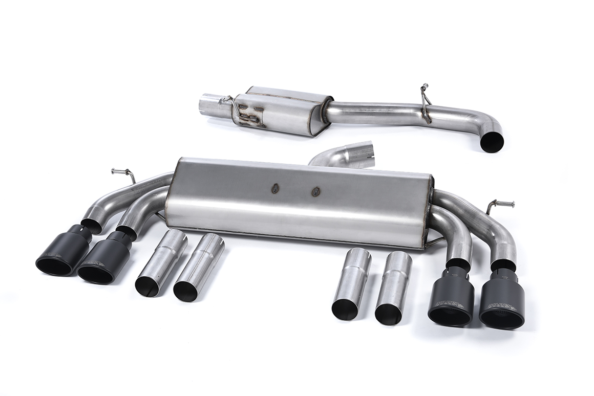Milltek Audi S3 8V/V.2 - Non-Valved & Resonated (Quieter) Cat-Back Race Exhaust System with Quad Exhaust Trims Milltek Audi S3 8V/V.2 - Non-Valved & Resonated (Quieter) Cat-Back Race Exhaust System with Quad Exhaust Trims - exact Milltek product image