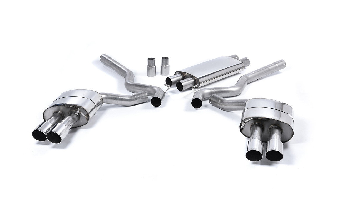 Milltek Ford Mustang 5.0 V8 GT (Fastback) - Resonated (Quieter) Cat-Back Exhaust System with Quad Exhaust Trims - official product photo 1 Milltek Ford Mustang 5.0 V8 GT (Fastback) - Resonated (Quieter) Cat-Back Exhaust System with Quad Exhaust Trims official product photo 1