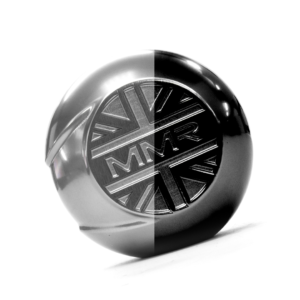 Official MMX MINI short shifter finish comparison showing titanium and black